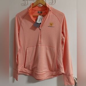 Antigua Peach Striped Quarter-Zip Hoodie